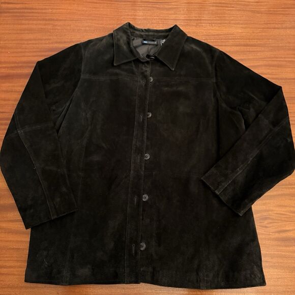 (R)elativity Jacket Suede Women Sz XL Black Leather Button Blazer Lightweight - Picture 1 of 9